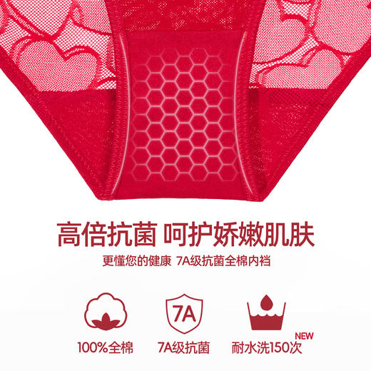 3条98元好奇蜜斯红色内裤女本命年无痕蕾丝7A抗菌纯棉裆舒适低腰  蜜安娜内裤 商品图2