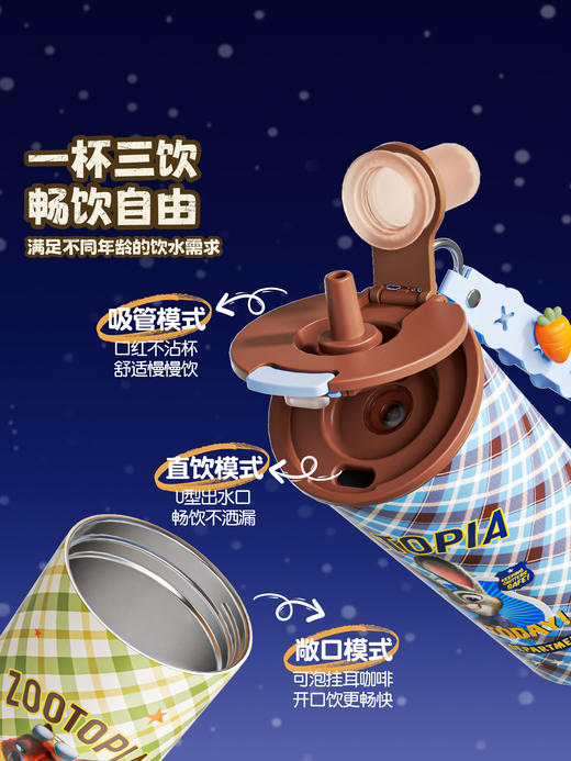 格米疯狂动物城系列咔咔乐保温杯水杯尼克橙/朱迪蓝550ml 商品图5