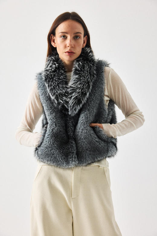 环保毛立领短马甲 商品图1