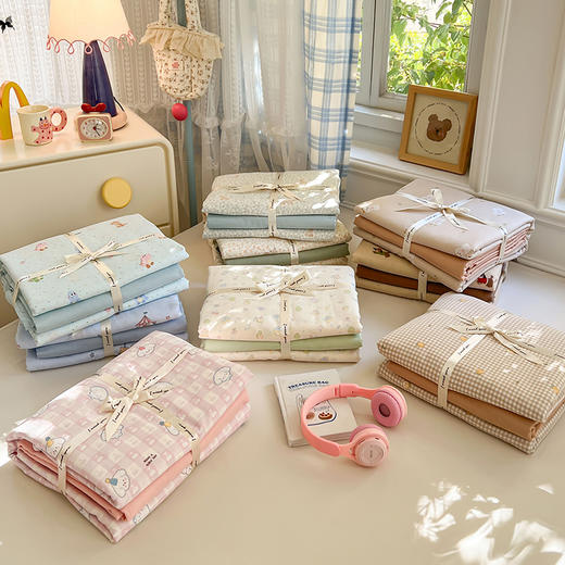 【春夏上新】自然醒INS卡通小清新A类全棉双层纱四件套NH185186 商品图0