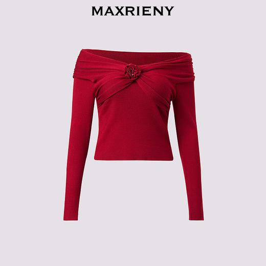 MAXRIENYMAXRIENY优雅一字肩针织红色上衣女(货号:MC85SW761) 商品图4