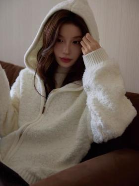 女王节抢购价-不支持退 清！不支持退货 【自营】超值促→冬季新品毛巾圈圈连帽毛衣开衫女气质优雅通勤双色-喜出