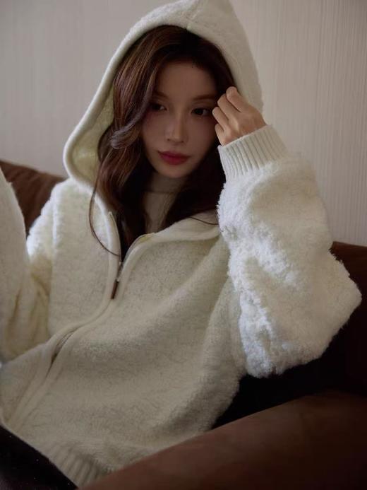 女王节抢购价-不支持退 清！不支持退货 【自营】超值促→冬季新品毛巾圈圈连帽毛衣开衫女气质优雅通勤双色-喜出 商品图0
