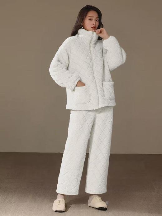 超暖珊瑚绒【套装】冬季内里加绒两件套菱形格套装中厚睡衣-喜出 商品图1