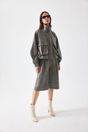 羊毛格纹七分裤