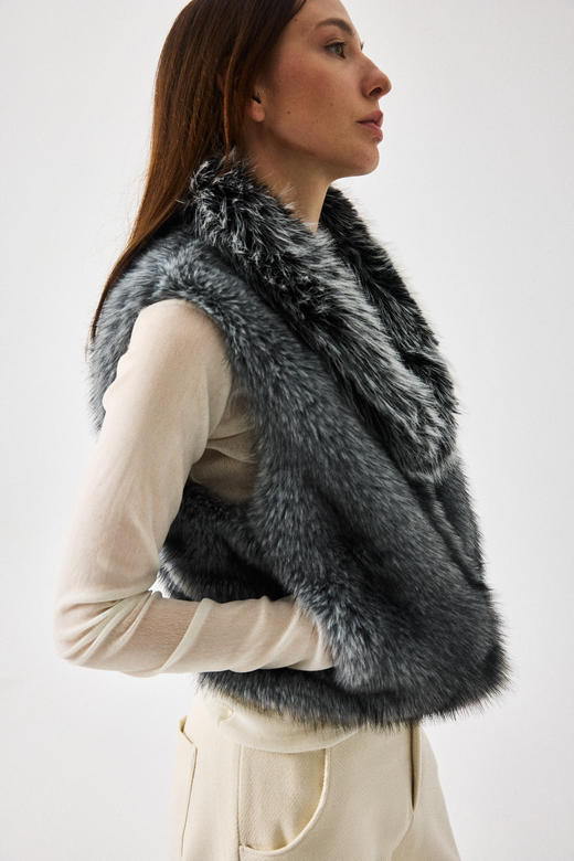 环保毛立领短马甲 商品图0