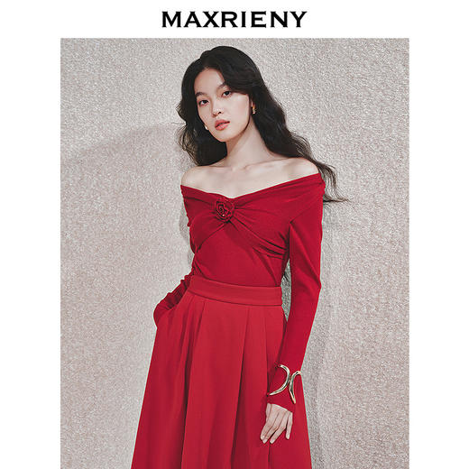 MAXRIENYMAXRIENY优雅一字肩针织红色上衣女(货号:MC85SW761) 商品图3