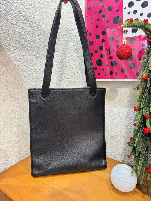 chanel 中古 黑色 牛皮 刺绣Logo 托特包 商品图0