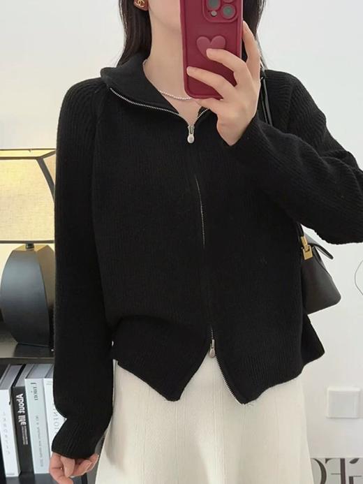 自留款！巨好看！！两穿可立领可翻领双拉链头针织开衫毛衣-喜出 商品图2