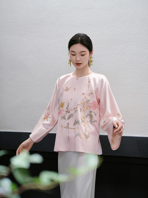盛唐牡丹盛奢系列 |缠枝牡丹手绣真丝外套-粉色 商品图1