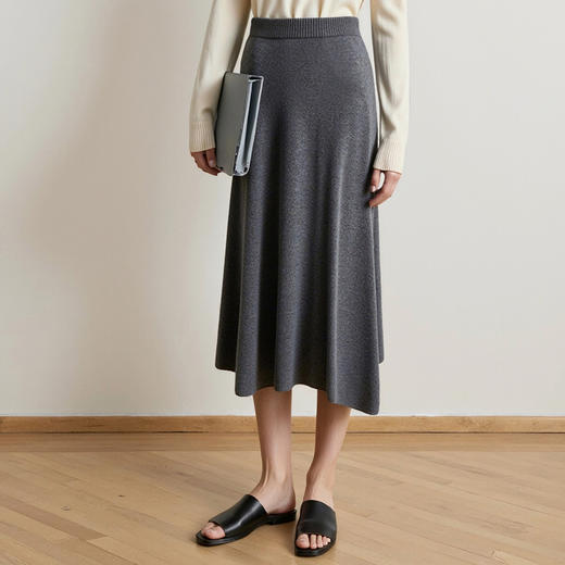 【A字针织半身裙】EITIE爱特爱极简纯色羊毛高腰显瘦秋季新款针织半裙D2501923 商品图13