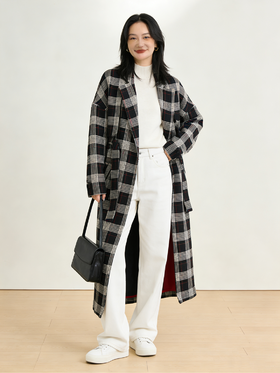 【S1】臣禾格纹大衣 9357840841