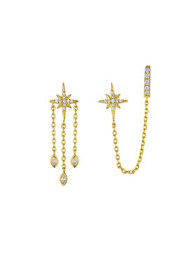 订购8周到｜MYA-BAY-DIWALI SKY-排灯节 金色 不对称 锆石 耳环［比利时设计师］