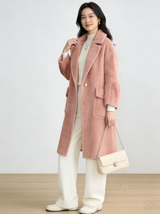 重磅福利【粉M1】臣禾 一粒扣苏力羊毛大衣K214081117 商品图2