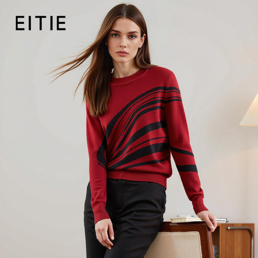 EITIE爱特爱冬季新款高级感印花显瘦百搭针织衫上衣7601309 商品图1