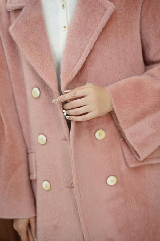 【粉M1L1】臣禾 双排扣苏力羊毛大衣K214080917 商品图4