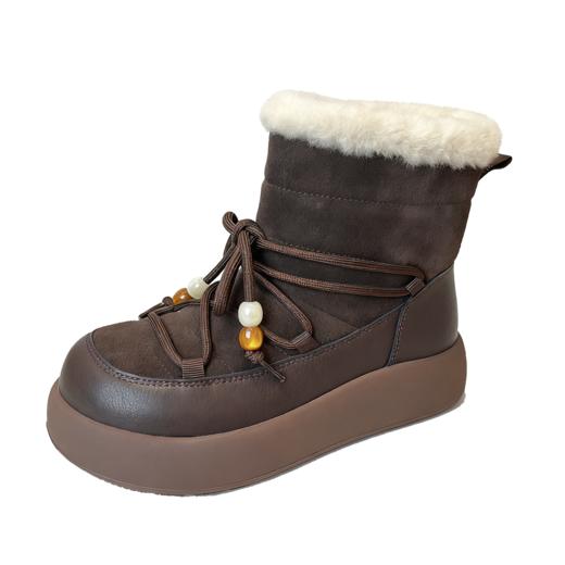 西村名物2025年冬季新款厚底防滑厚绒绑带饱满圆通毛绒内里雪地靴毛毛鞋T25DS40041 商品图10