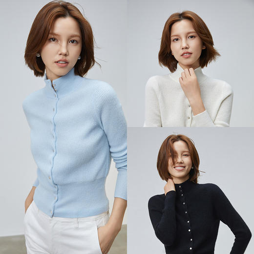 VogoPetite亲肤舒适显瘦半高领收腰开衫100%山羊绒BP133F1701 商品图0