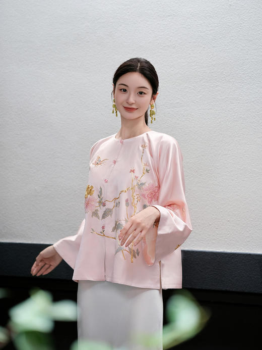 盛唐牡丹盛奢系列 |缠枝牡丹手绣真丝外套-粉色 商品图6