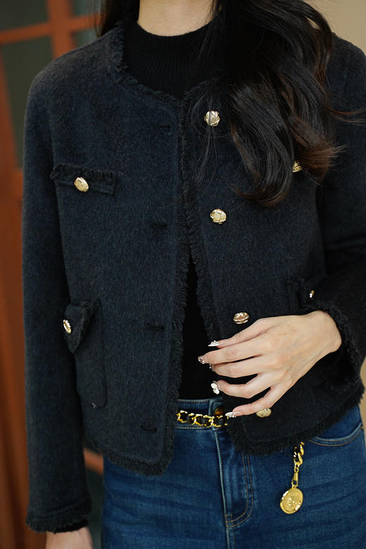 现货 臣禾	【香风呢大衣】正肩须边羊毛呢外套	JZ254080475 商品图11