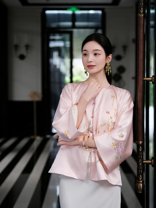 盛唐牡丹盛奢系列 |缠枝牡丹手绣真丝外套-粉色 商品图5