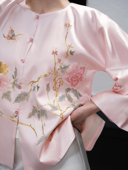 盛唐牡丹盛奢系列 |缠枝牡丹手绣真丝外套-粉色 商品图3