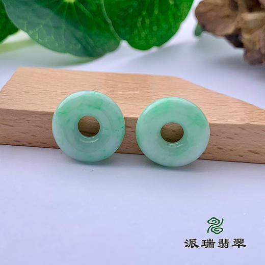 派瑞翡翠 翡翠平安扣耳饰 糯种 满绿 商品图1