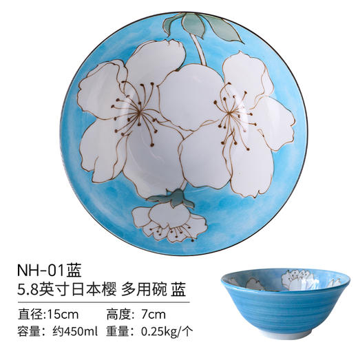 美浓烧日本进口釉下彩三峰樱花深盘8英寸微波炉专用盘美浓烧蓝染牡丹樱花散件 商品图8