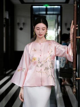 盛唐牡丹盛奢系列 |缠枝牡丹手绣真丝外套-粉色
