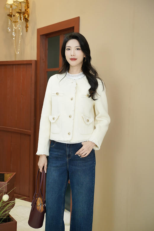 现货 臣禾	【香风呢大衣】正肩须边羊毛呢外套	JZ254080475 商品图7