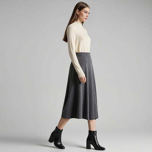 【A字针织半身裙】EITIE爱特爱极简纯色羊毛高腰显瘦秋季新款针织半裙D2501923 商品图11