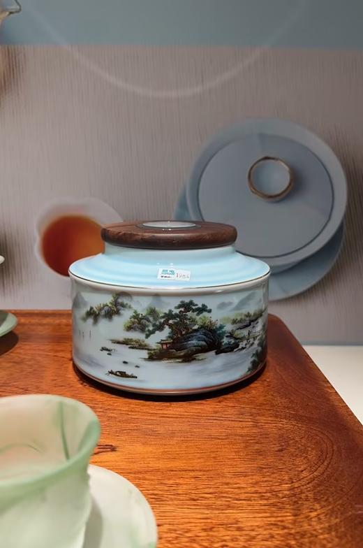 成艺陶瓷密封茶叶罐茶盒茶仓旅行高档储物罐普洱罐存茶罐复古茶具千里江山融香茶叶罐 商品图6