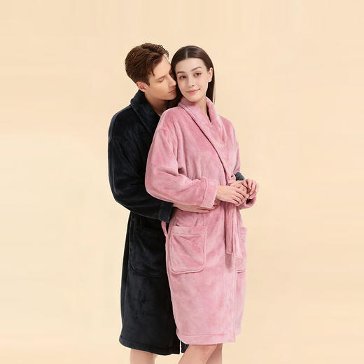 【专柜多样屋】雪柔双面法兰绒家居袍浴袍睡袍幻影黑/玫瑰粉L 商品图2
