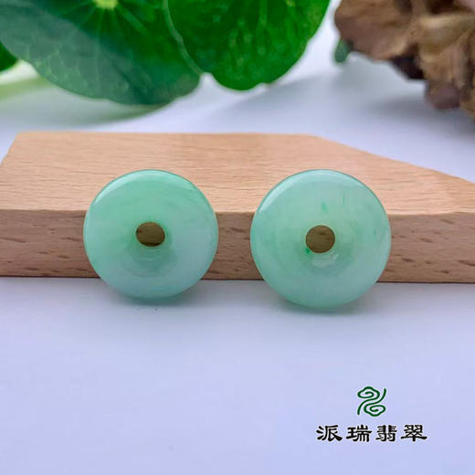 派瑞翡翠 翡翠平安扣耳饰 糯种 满绿 商品图2