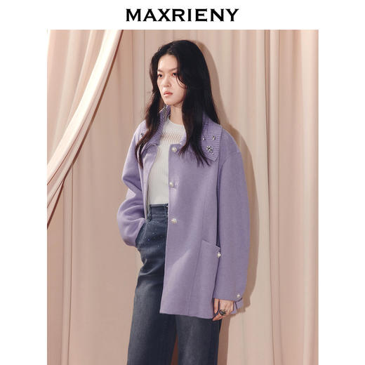 MAXRIENY慵懒感穿搭毛织领羊毛大衣女25冬款亲肤软糯双面呢外套(货号:MS86CT509) 商品图2