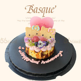 Kitty原味巴斯克蛋糕（黑色底盘，送银色弯曲蜡烛）