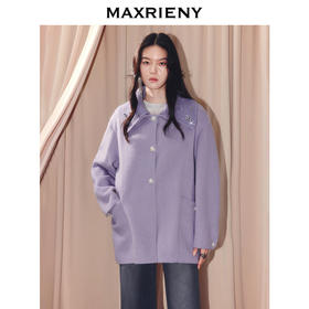 MAXRIENY慵懒感穿搭毛织领羊毛大衣女25冬款亲肤软糯双面呢外套(货号:MS86CT509)