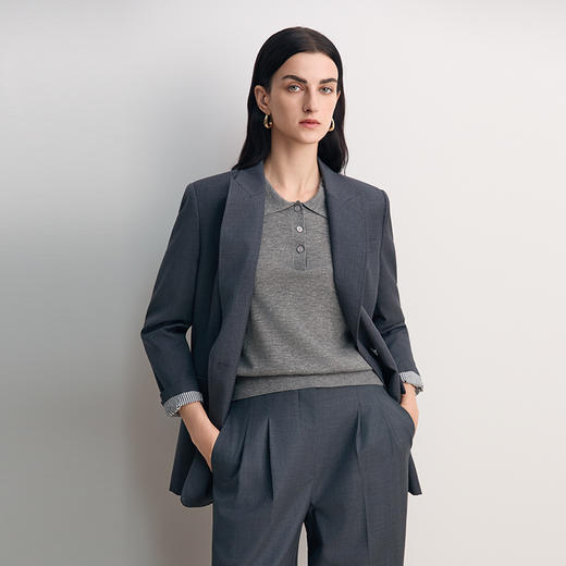 EITIE爱特爱袖里撞条纹面料翻袖口设计廓形时尚年轻长款西装外套8503204 商品图3