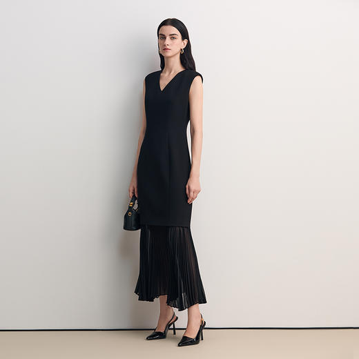 EITIE爱特爱V字领口薄透视下摆拼接设计时尚优雅礼服8577203 商品图2