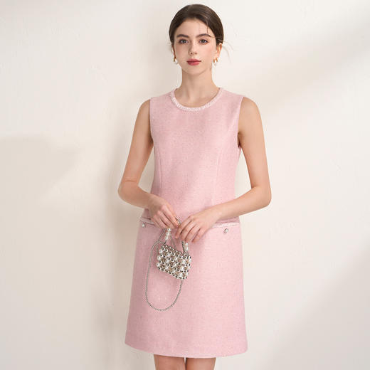 EITIE爱特爱亮片花纱优雅温柔花边圆领无袖小香风连衣裙A2607113 商品图2