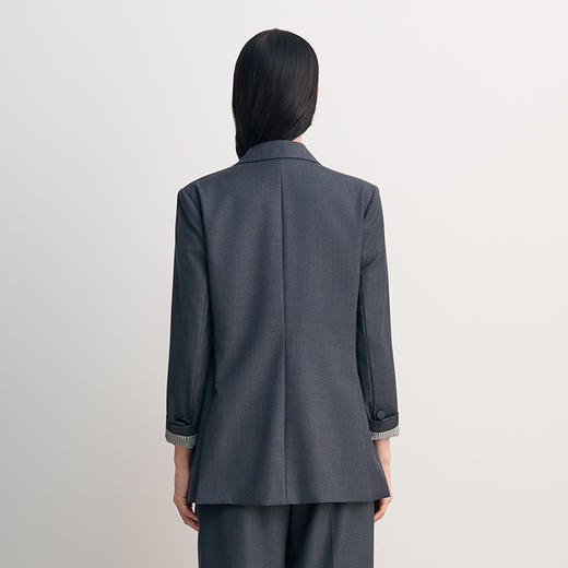 EITIE爱特爱袖里撞条纹面料翻袖口设计廓形时尚年轻长款西装外套8503204 商品图5