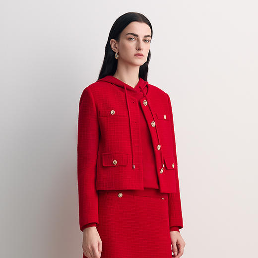 EITIE爱特爱金属扣贴袋设计无领短款氛围感小香风外套8503201 商品图2