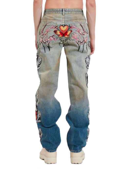 Who Decides War | 和平鸽刺绣直筒牛仔裤 商品图3