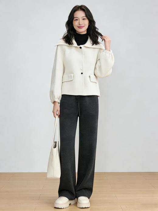 臣禾	【无龄大衣】拼接大翻领毛呢大衣短外套	JZ254080481 商品图9