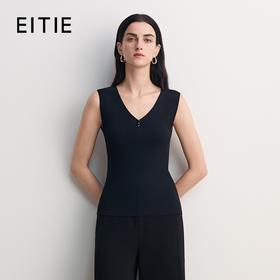 EITIE爱特爱V领无袖套头设计简约时尚百搭针织衫8501203