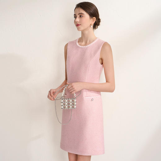 EITIE爱特爱亮片花纱优雅温柔花边圆领无袖小香风连衣裙A2607113 商品图3