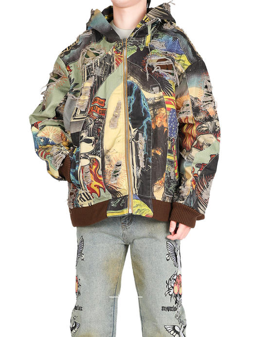 Who decides war | 复古漫画风拼接夹克 商品图0