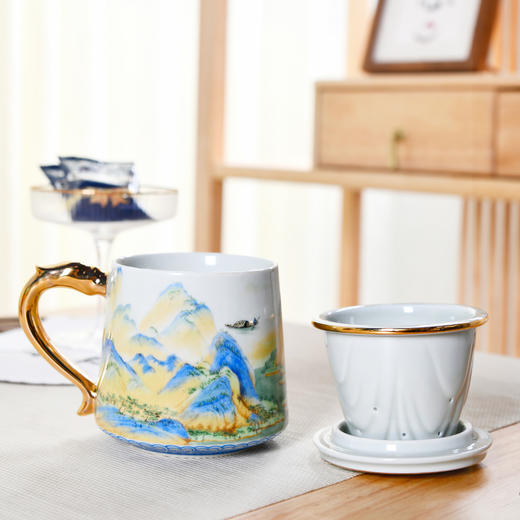 成艺陶瓷茶杯千里江山蕴福三件杯会议杯泡茶杯陶瓷办公杯会议杯成艺千里江山蕴福三件杯组(龙头) 商品图2