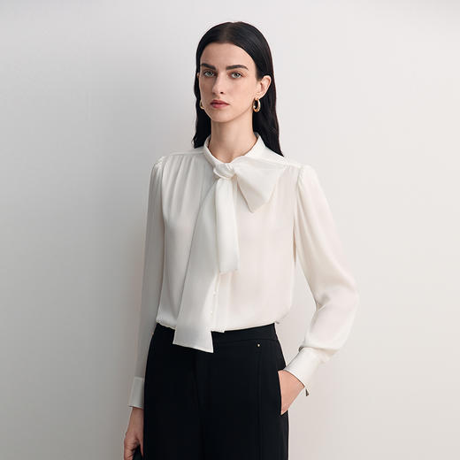EITIE爱特爱经典法式撞料纱料飘带设计时尚优雅衬衣8509208 商品图1