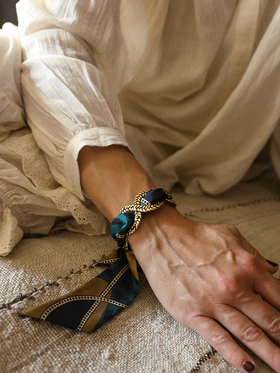 北京仓｜AN-NEE-TRESSE-棕绿色 夏帕诺瓦 4cm 丝巾手镯［法国设计师］